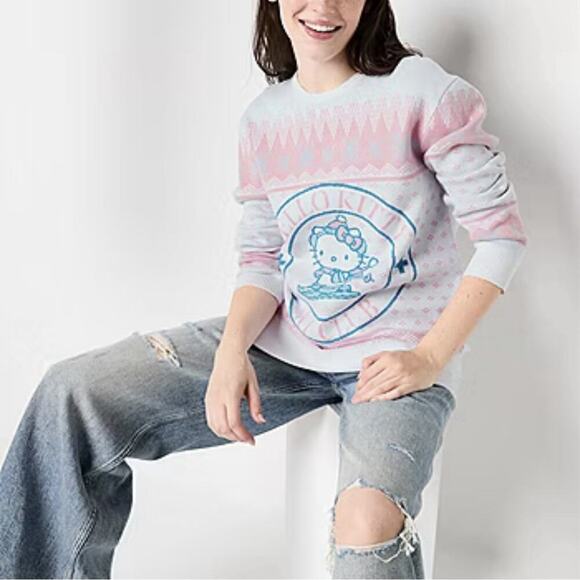 NWT Hello Kitty Ski Club Snow Angel Crew Sweatshirt Woman Junior S Pink Sanrio - Picture 1 of 7